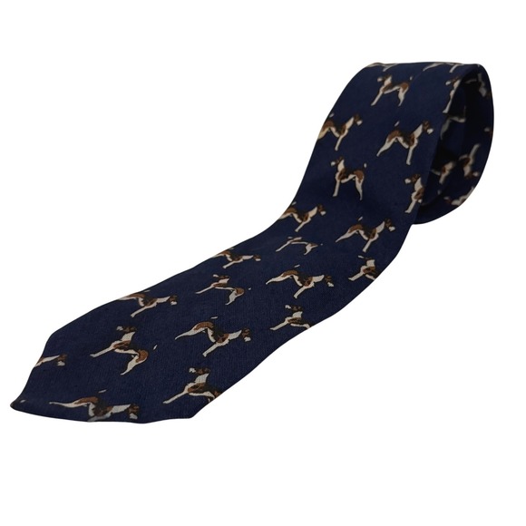 Polo Ralph Lauren Other - Polo Ralph Lauren Necktie Navy Blue Dog Print 100% Linen Tie Handmade in USA